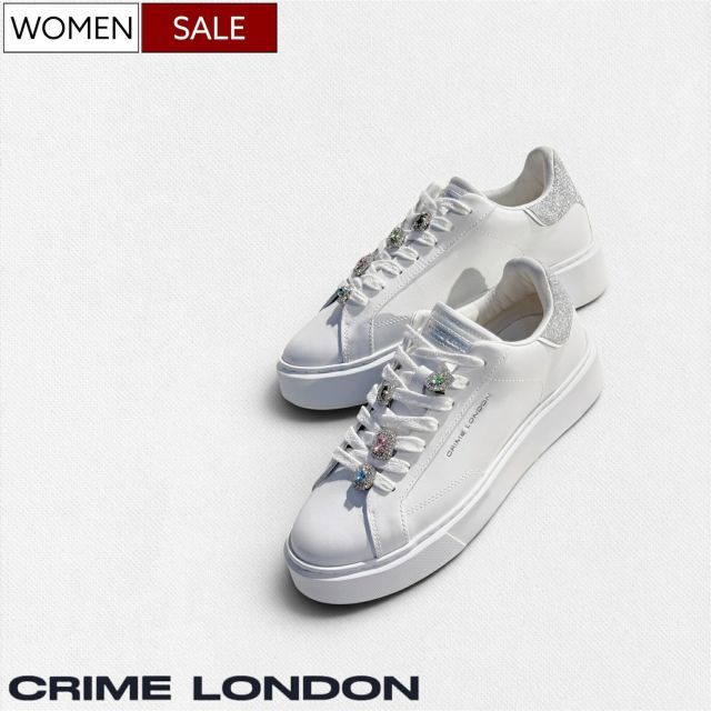 【定価49,500円(税込)】CRIME LONDON クライムロンドン 大人の遊び心を擽るラグジュアリーな足元を演出♪ビジュー付 レザースニーカー 靴 シューズ スリッポン グリッター NEW EXTRALIGHT ホワイト シルバー 42219256