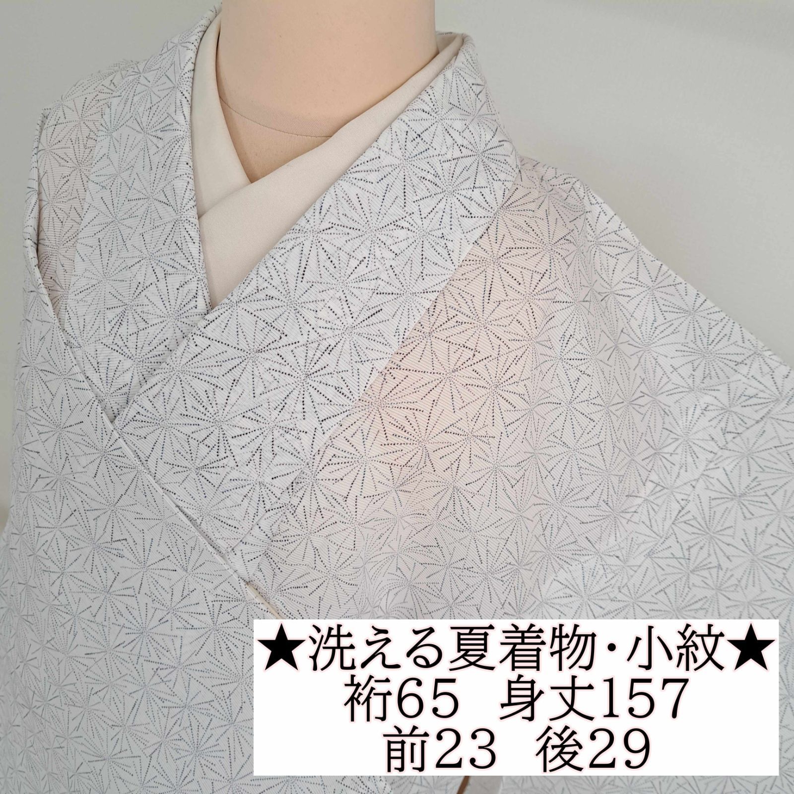 洗える夏着物・絽・小紋】裄65 身丈157 袖47 化繊 夏物 盛夏 白地に