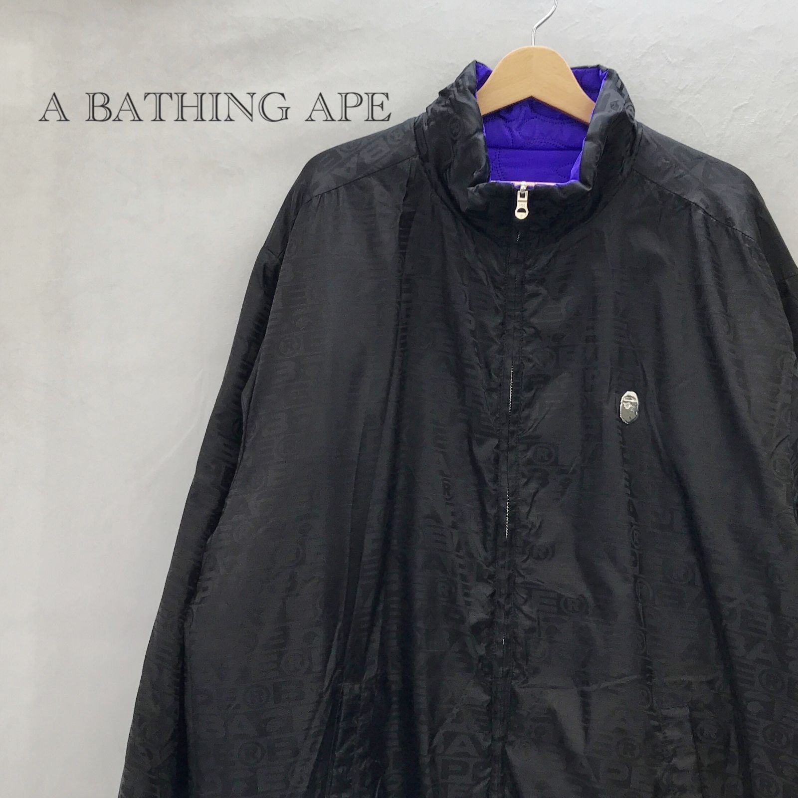 A BATHING APE LUX SPORT PATTERN ＆ LINE CAMO QUILTED 001HJK801306M ア ベイシングエイプ REVERSIBLE JACKET 2XL ブラック/バイオレット メンズ ファッション _233023
