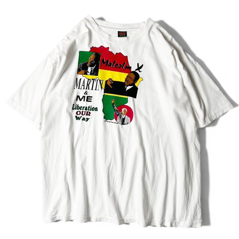 90s マルコムX キング牧師 マンデラ プリント 半袖 Tシャツ XL / 90年代 オールド 偉人 シングル ステッチ 白 ホワイト