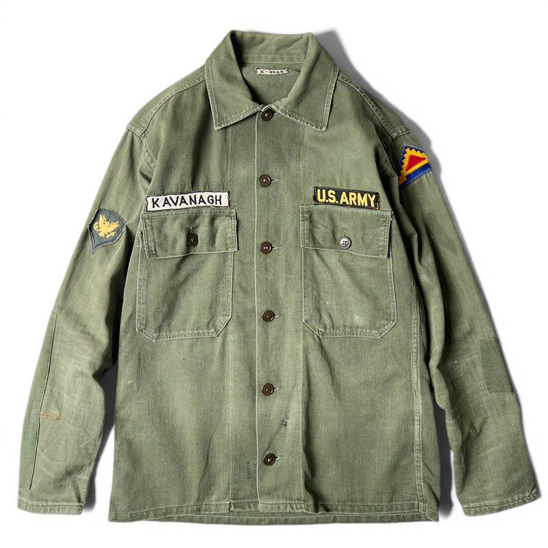 雰囲気系 60s 民間 US ARMY コットン サテン ユーティリティ シャツ / 60年代 ビンテージ ミリタリー ジャケット OG 107 アーミー