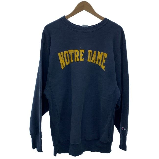 【中古】　Champion REVERSE WEAVE　スウェット　90s vintage　90年代　OLD　長袖　トレーナー　トップス　クルーネック　裏起毛　プリント　ノートルダム大聖堂　オーバーサイズ　USA製　アメカジ　古着　/4393