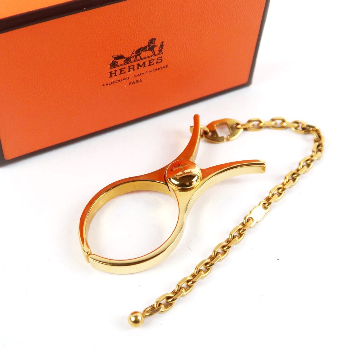【超美品】HERMES エルメス グローブホルダー ゴールド 高級ブランド 服飾雑貨 小物 アクセサリー 箱付き Hロゴ【CZ10】