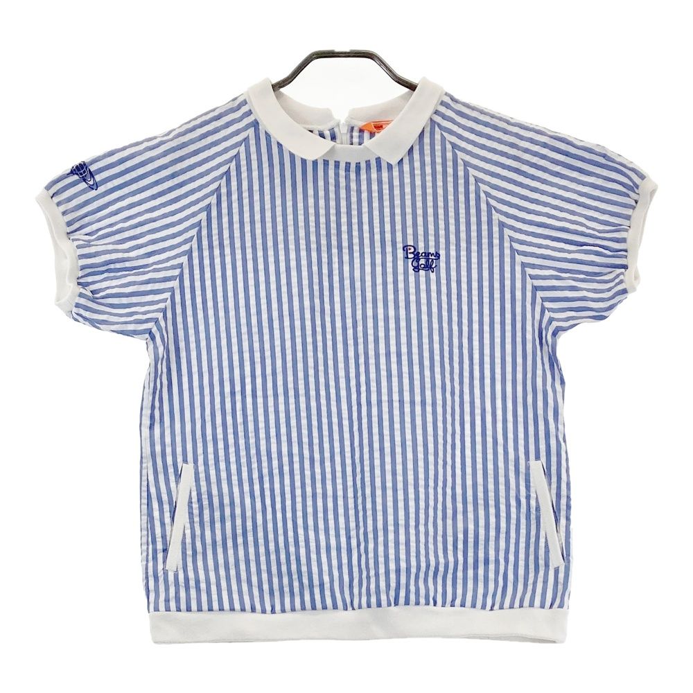サイズ：L BEAMS GOLF ビームスゴルフ 半袖襟付きTシャツ ストライプ ブルー系 [240101691934] ゴルフウェア レディース ストスト