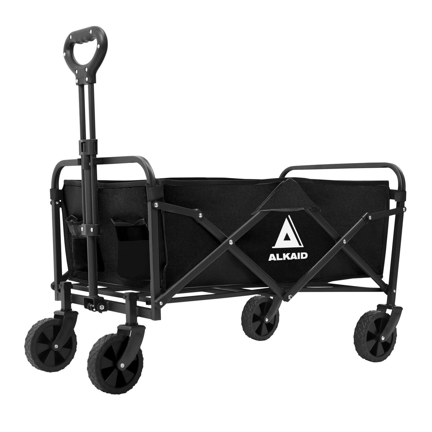 【新品】ALKAID キャリーワゴン キャリーカート アウトドアキャンプカート 折りたたみ式 ワイドタイヤ搭載 耐荷重100kg 大容量120L 自立式収納 コンパクト キャンプ BBQ 釣り 買い物 (ブラック) cefaa49a