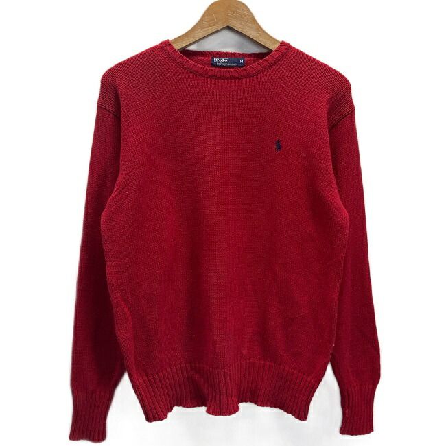 【中古】　POLO by RALPH LAUREN　コットンセーター　90’s vintage　トップス　コットン　クルーネック　無地　ワンポイント　ブランドロゴ　刺しゅう　スモールポニー　古着　/5455
