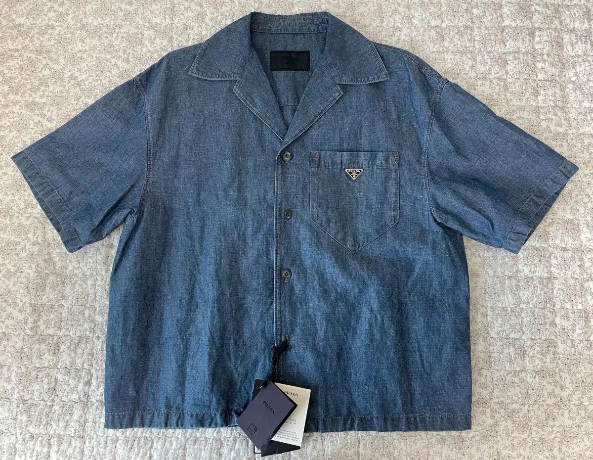 S (新品) PRADA プラダ シャンブレー 半袖 デニムシャツ