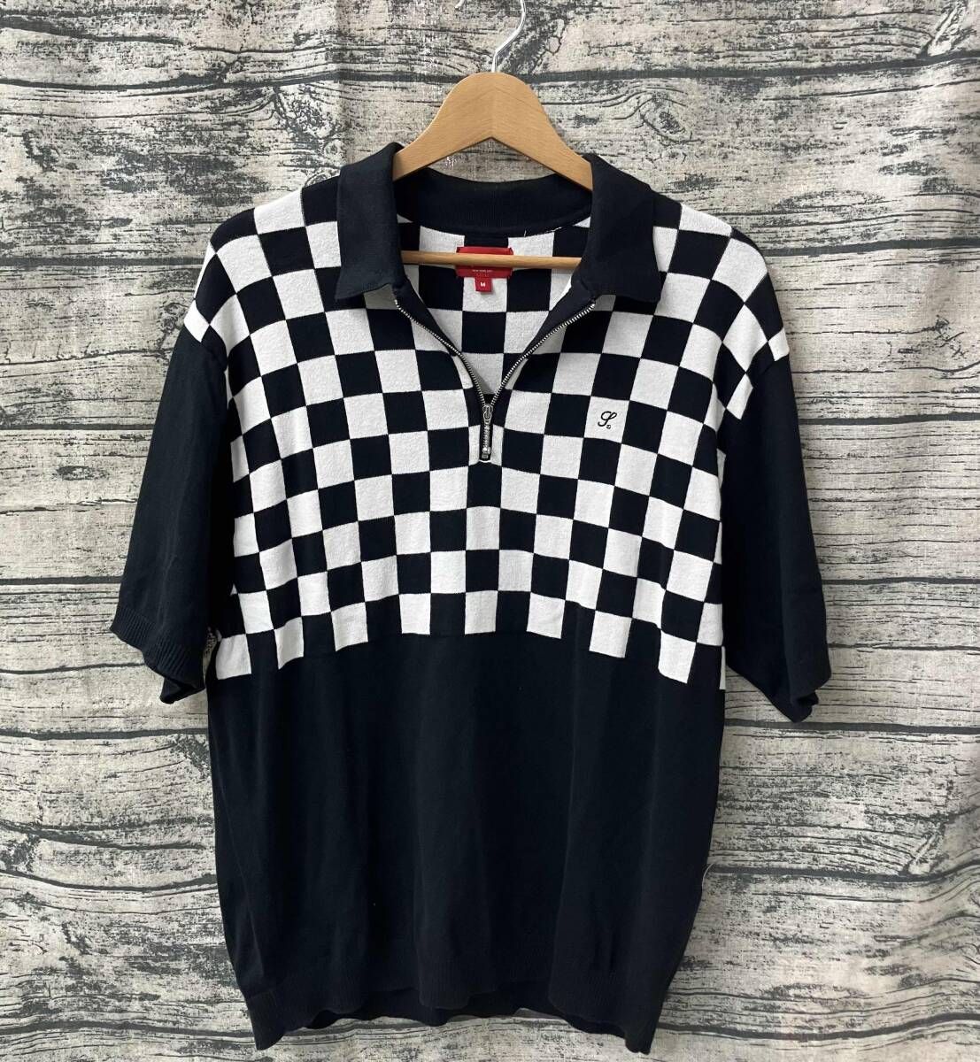 Supreme Checkerboard Zip Polo ブラック／ホワイト size:M