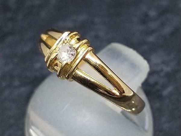 K18 1Pダイヤモンド デザインリング 2.3g #11.5 18K YG 18金 イエローゴールド 指輪