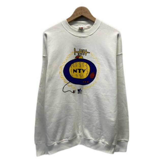 【中古】 FRUIT OF THE LOOM スウェット 90s vintage 90年代 長袖 トレーナー トップス 裏起毛 NTV 日本テレビ ロゴ プリント オーバーサイズ 古着 /1952