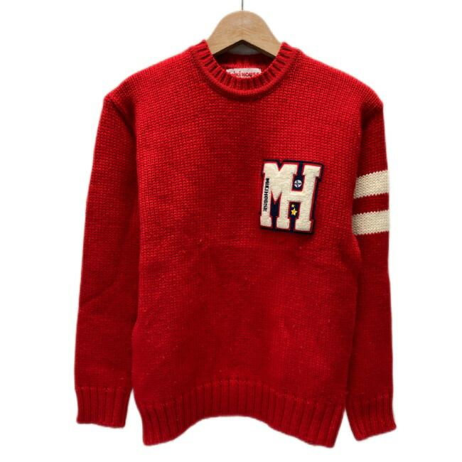 【中古】　MIKI HOUSE JUNIOR　セーター　長袖　ニット　トップス　クルーネック　ワンポイント　ブランドロゴ　ワッペン　日本製　古着　/1904