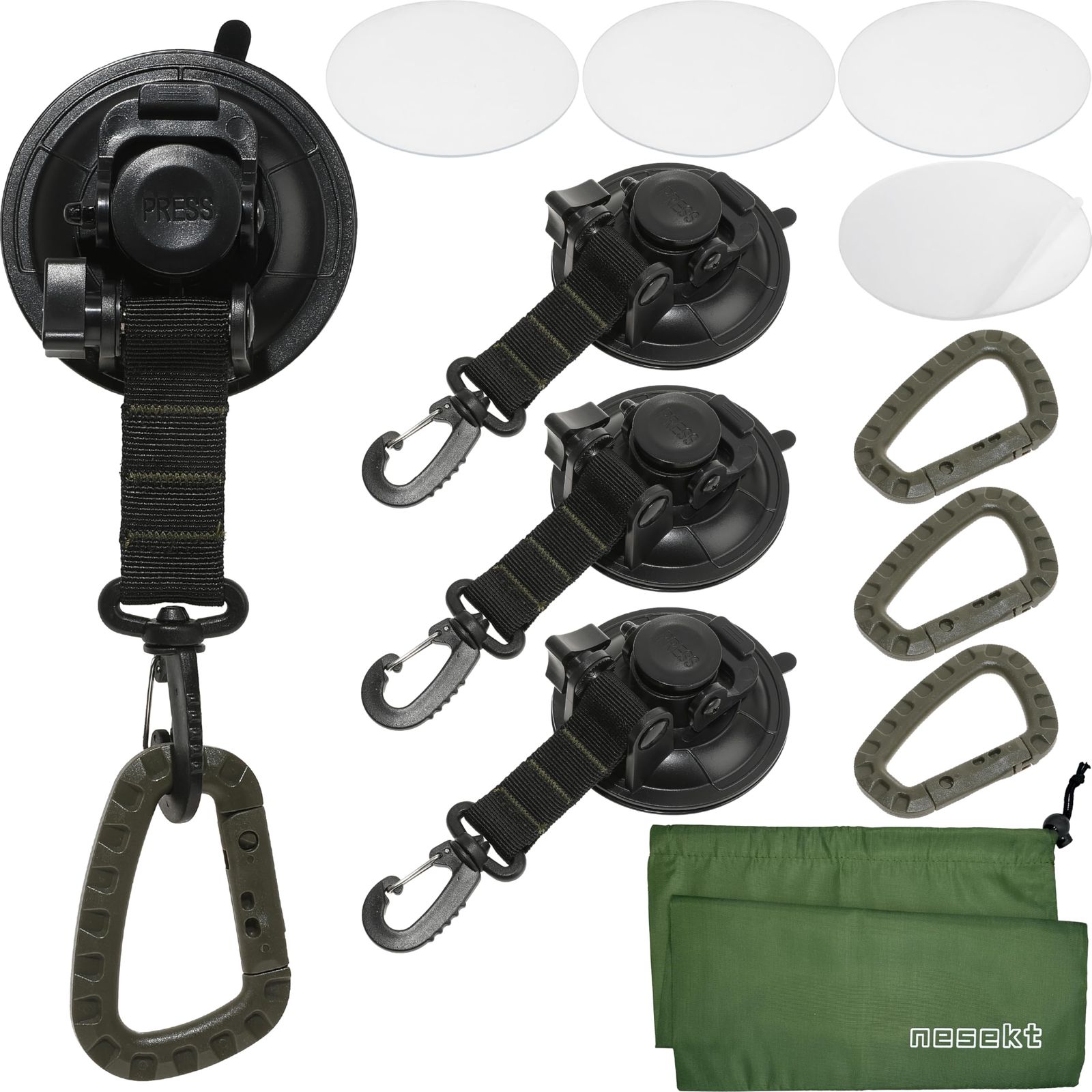 [ネセクト] 吸盤フック 90mm(大) 4個 樹脂製カラビナ付属 独自のステンレスパイプ強化構造 収納袋付き カーサイドタープ 吊りクランプ [日本国内企画品]★m bd3cb379
