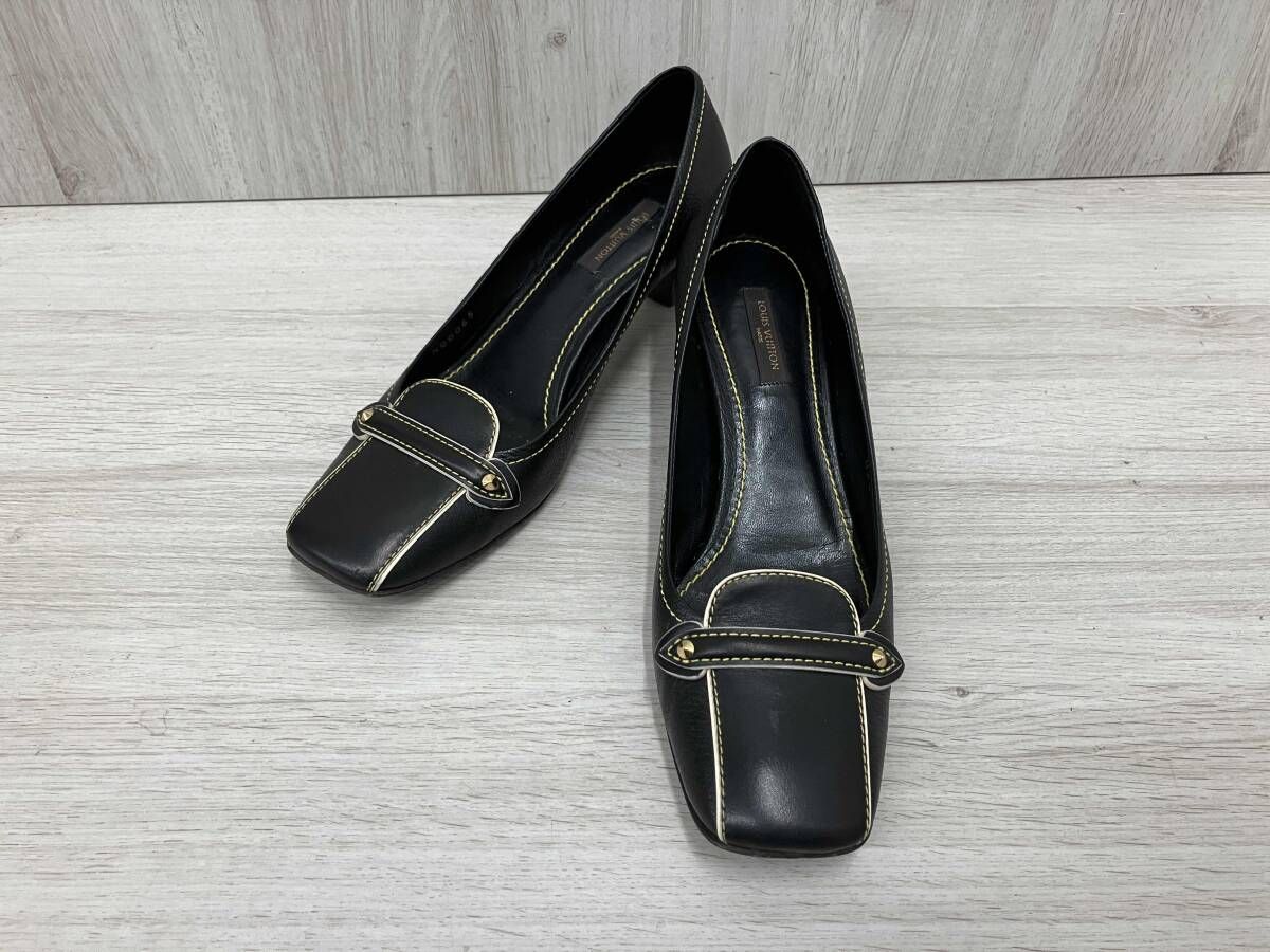 ルイヴィトン LOUIS VUITTON NQ0065/スクエアパンプス/黒/表記サイズ37 約24cm