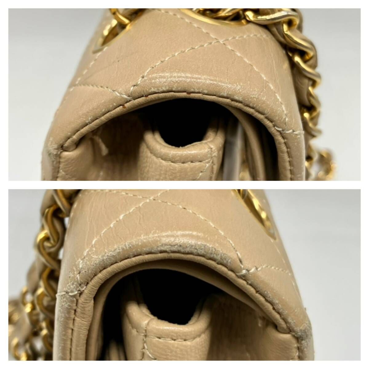 CHANELシャネル マトラッセ チェーンショルダー ベージュ ゴールド金具