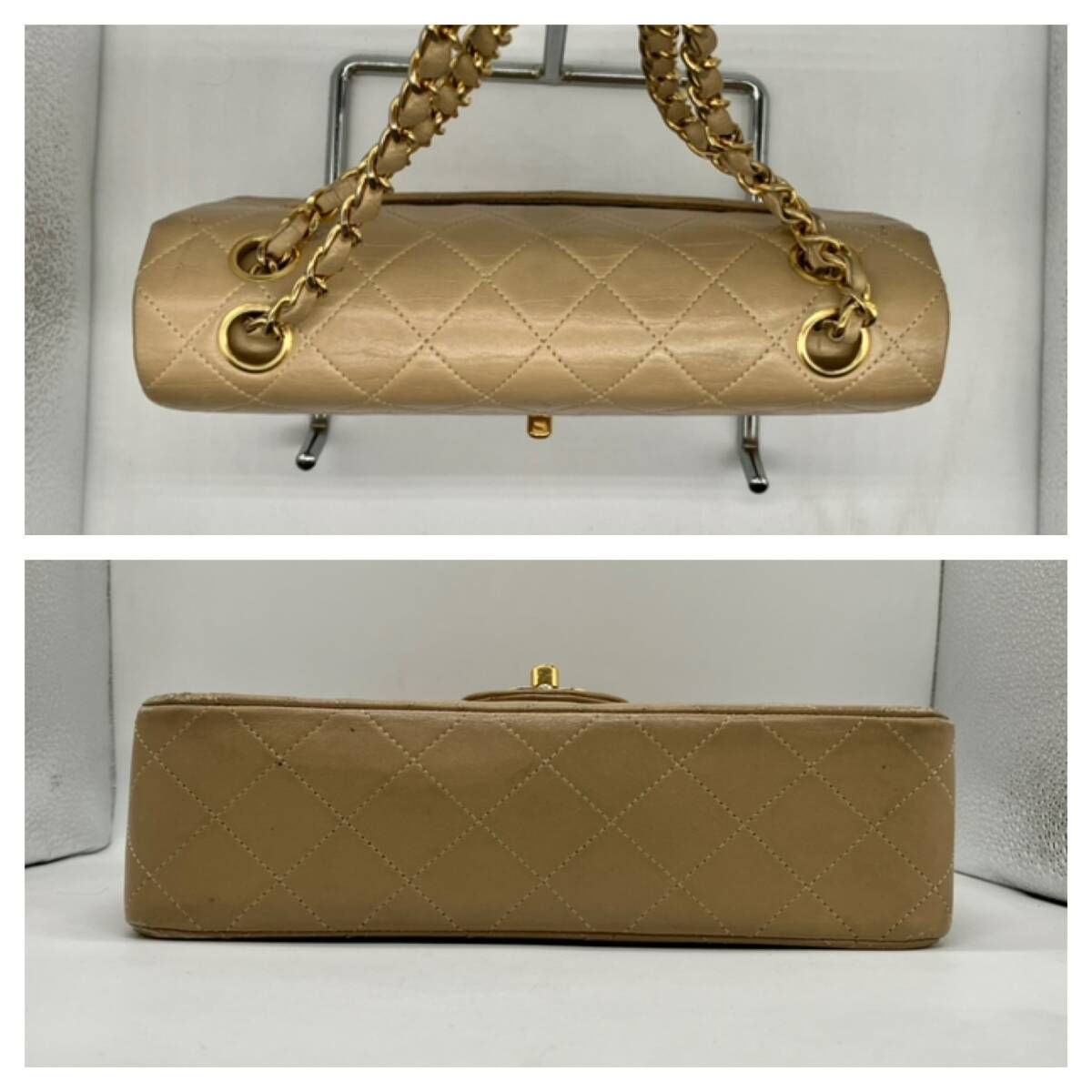CHANELシャネル マトラッセ チェーンショルダー ベージュ ゴールド金具 