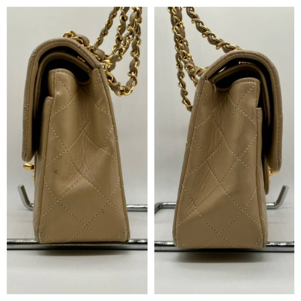 CHANELシャネル マトラッセ チェーンショルダー ベージュ ゴールド金具 