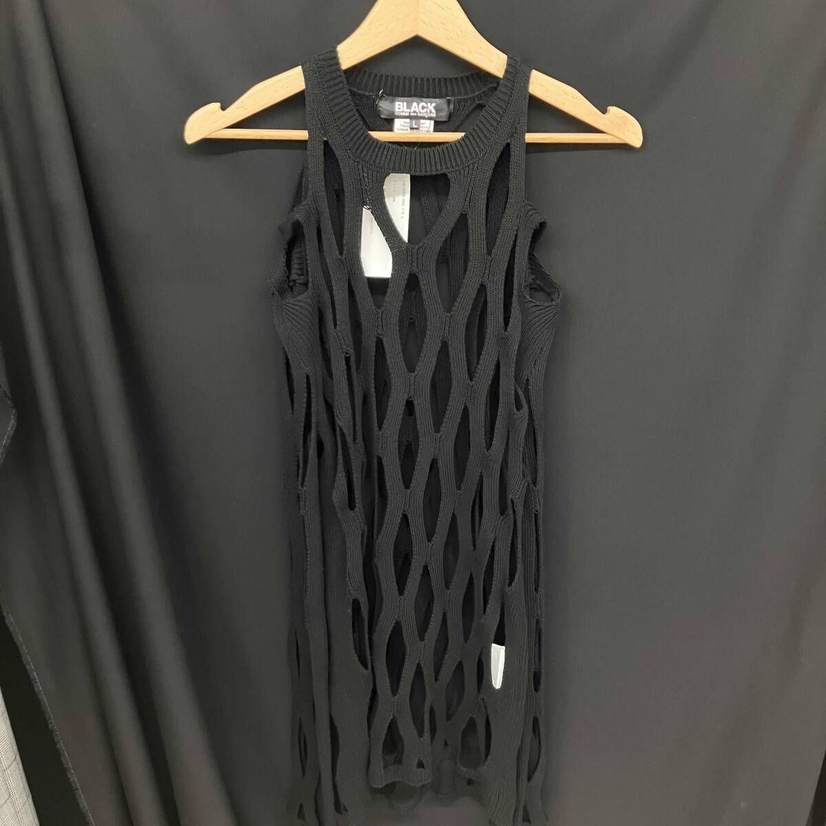 24ss Black COMME des GARCONS 格子柄メッシュニット L ブラック 1M-N005 コムデギャルソン