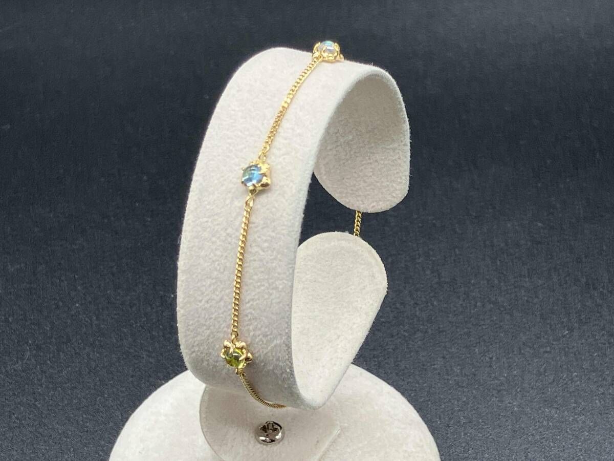 【ブレスレット】K18 1.6g／18cm／星／石付き ／レディースアクセサリー