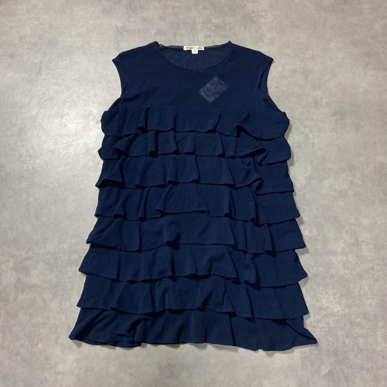 WQ1136●Helmut Lang：メッシュティアードノースリーブブラウス ●7AR● ネイビー シアー ロング丈 ヘルムートラング