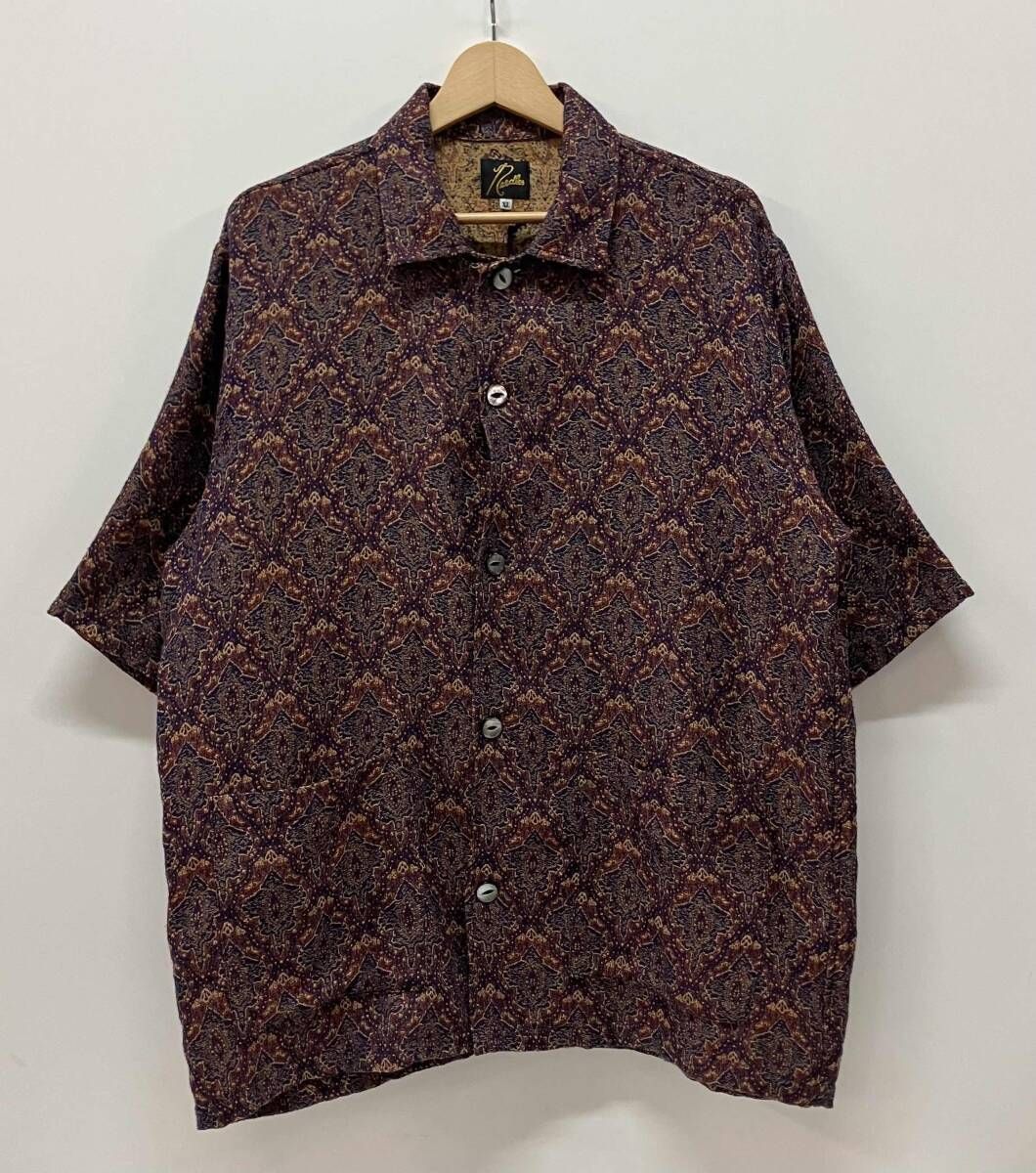 NEEDLES ニードルズ 0T191 半袖シャツ Cabana Shirt カバナシャツ 総柄 サイズXL 茶系 ポリエステル100% 日本製 タグ付き 11,537円