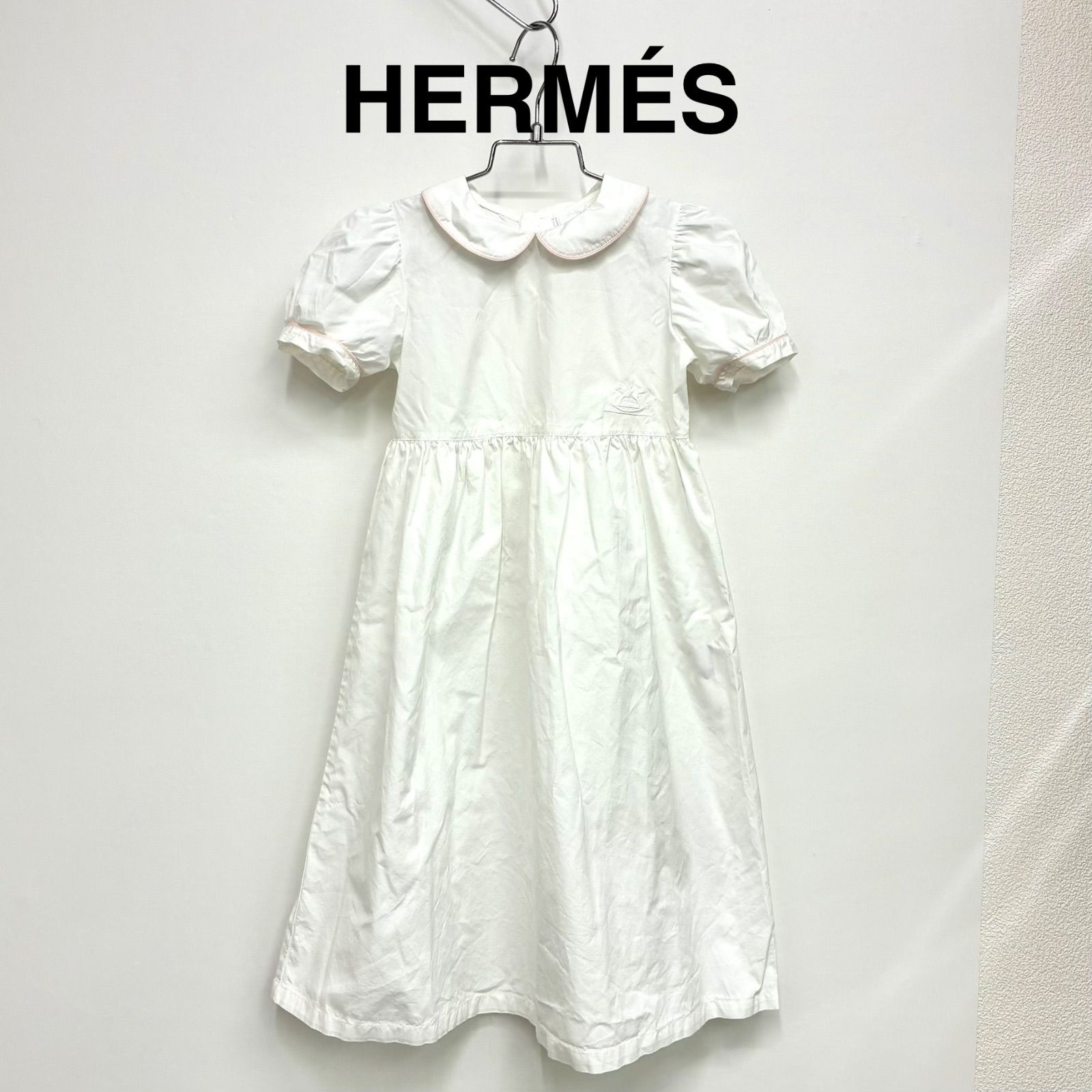 エルメス HERMES】ベビー 半袖 丸襟ワンピース 85〜90cm ホワイト 