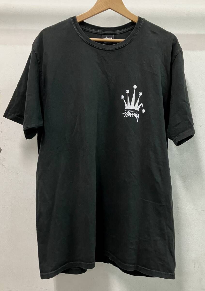 STUSSY ステューシー 半袖Tシャツ リーガルクラウンロゴ ブラック サイズM 全体的に色褪せ、ロゴにヒビ割れあり
