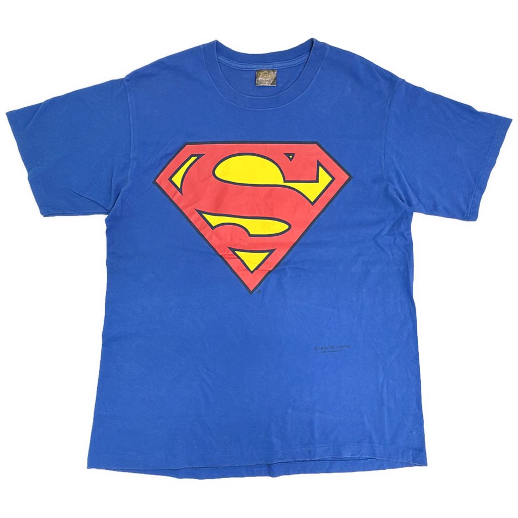 90年代 USA製 SUPERMAN スーパーマン 半袖Ｔシャツ ムービー コミックス ブルー(メンズ XL)中古 古着 Y1212