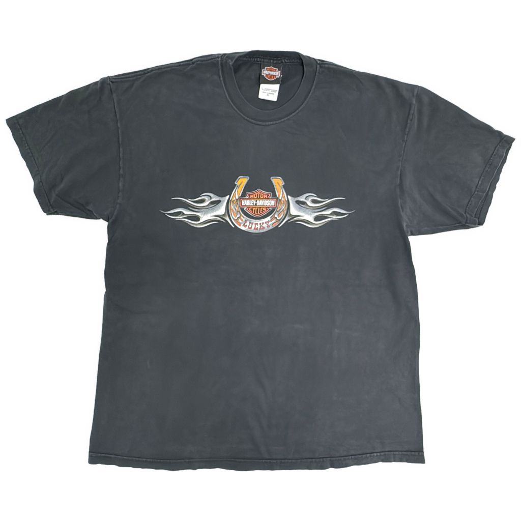 00年代 USA製 HARLEY DAVIDSON ハーレーダビッドソン 半袖Ｔシャツ モーターサイクル ブラック(メンズ XL)中古 古着 Y1214