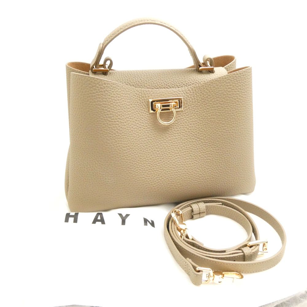 美品 HAYNI. ヘイニ Baby Marollet ベイビーマロエ ハンドバッグ レザー グレージュ ゴールド金具 2way ショルダー レディース AU4431