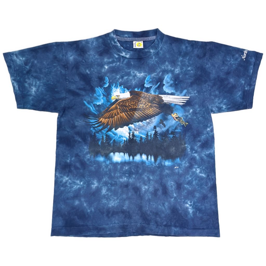 90年代 USA製 アニマルプリント イーグル タイダイＴシャツ ブルー(メンズ L)中古 古着 Y1279