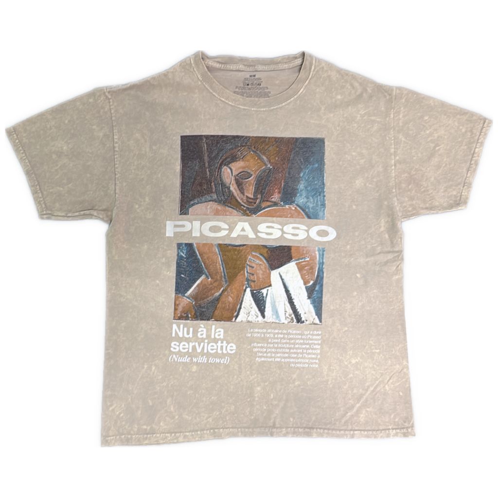 Pablo Picasso パブロ・ピカソ Nude with towel 半袖Ｔシャツ アート ベージュ(メンズ M)中古 古着 Y1295