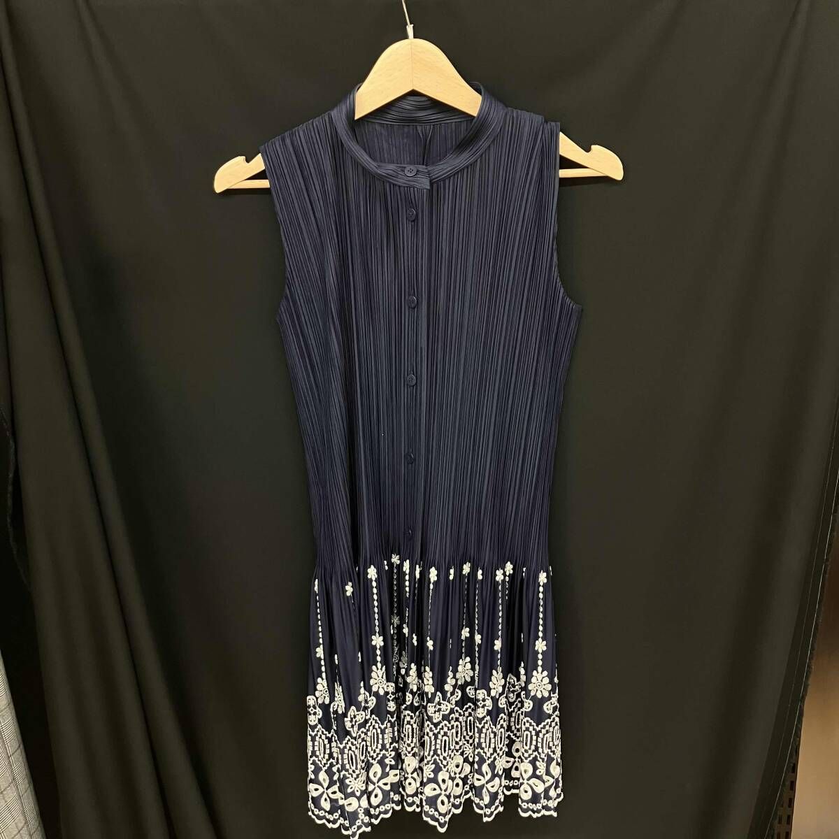 13ss PLEATS PLEASE ノースリーブワンピース レース切替チュニックワンピ 3 ブルー系 PP31-JT678 プリーツプリーズ