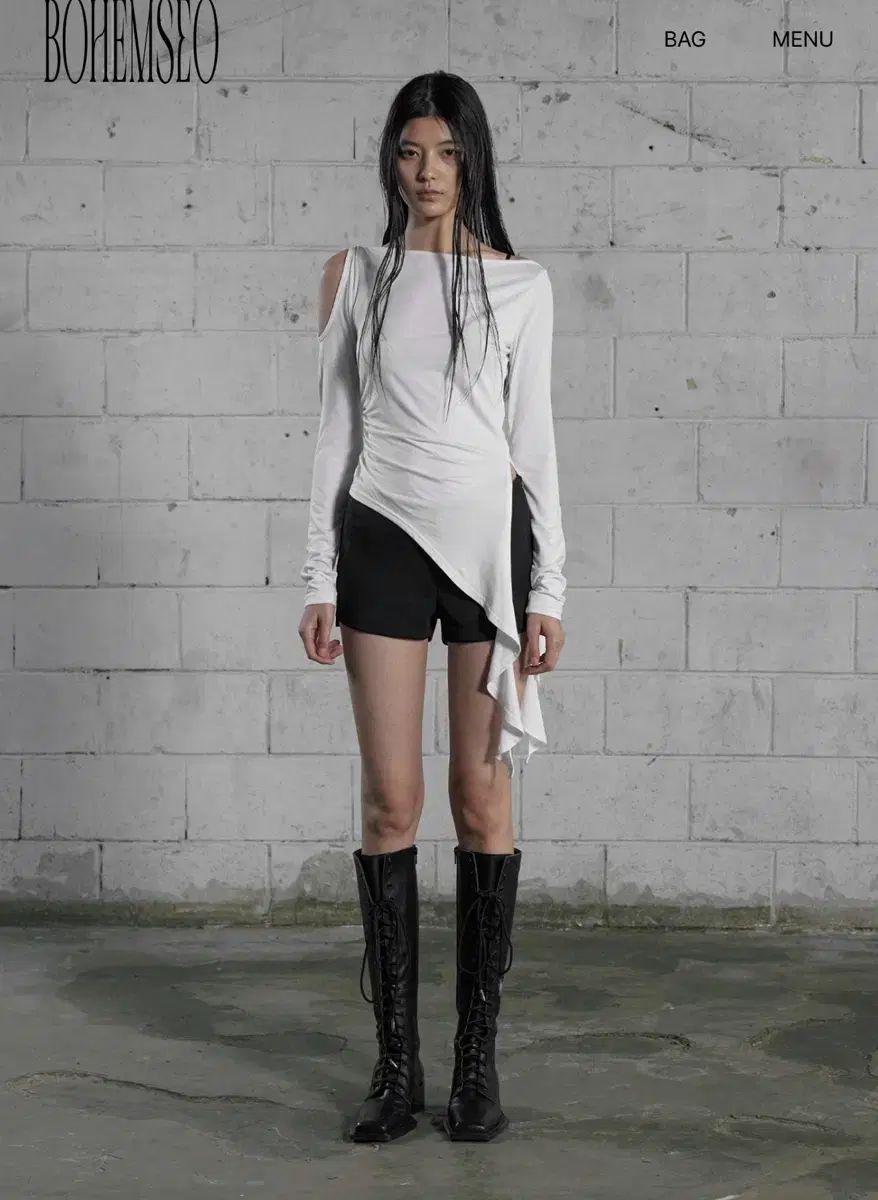 新品) BOHEMSEO ボヘミアンソウル ドレープ オフショルダー Tシャツ 白
