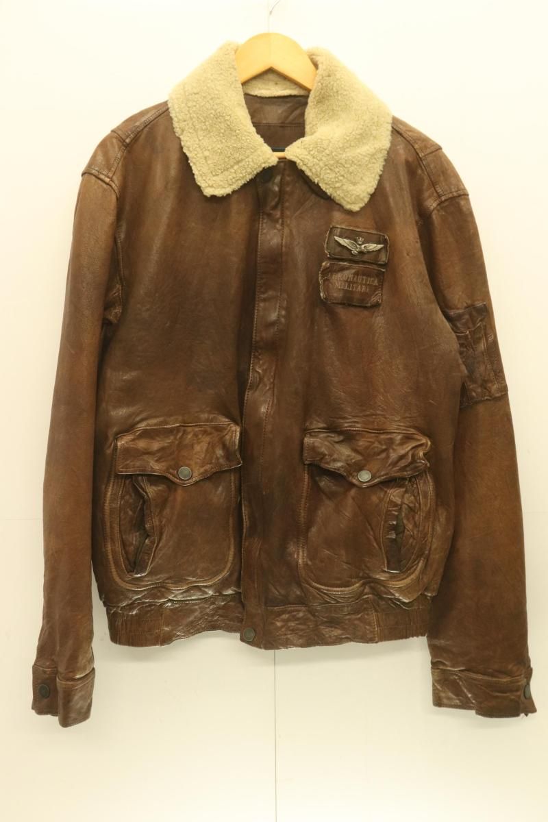 【中古】 AERONAUTICA MILLITARE メンズレザージャケット 56 レザージャケット AERONAUTICA MILLITARE 56 茶 ブラウン レザー