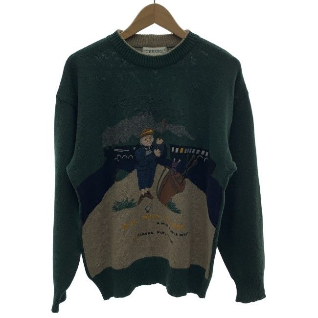 【中古】　ICEBERG　セーター　長袖　ニット　トップス　クルーネック　刺しゅう　オーバーサイズ　イタリア製　古着　/1156