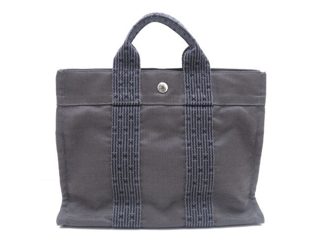 HERMES エルメス バッグ エールライントートMM グレー/SV ﾊﾞｯｸﾞ ハンドバッグ キャンバス グレー ユニセックス【中古】