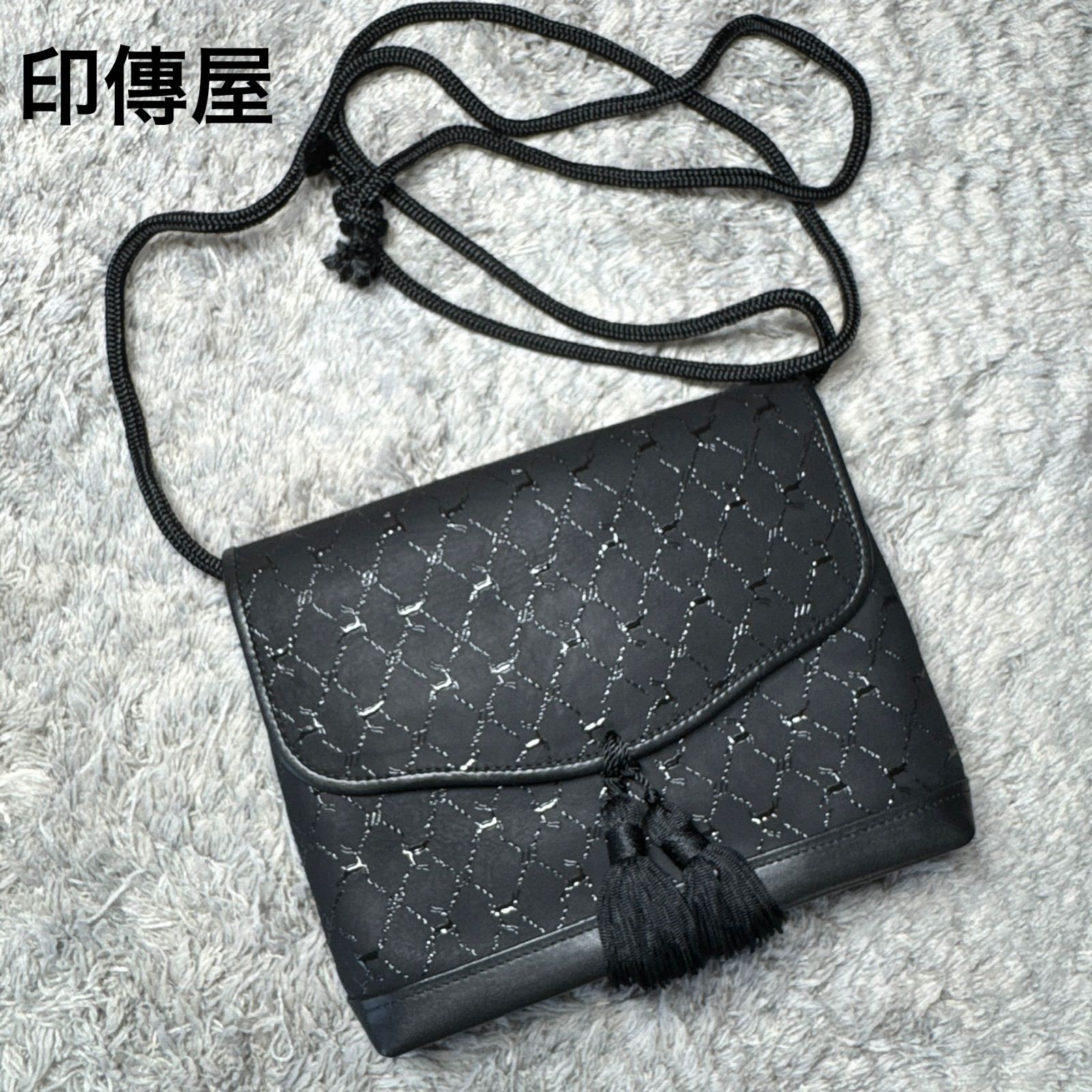 美品】印傳屋 印伝 ショルダーバッグ ブラック - メルカリ