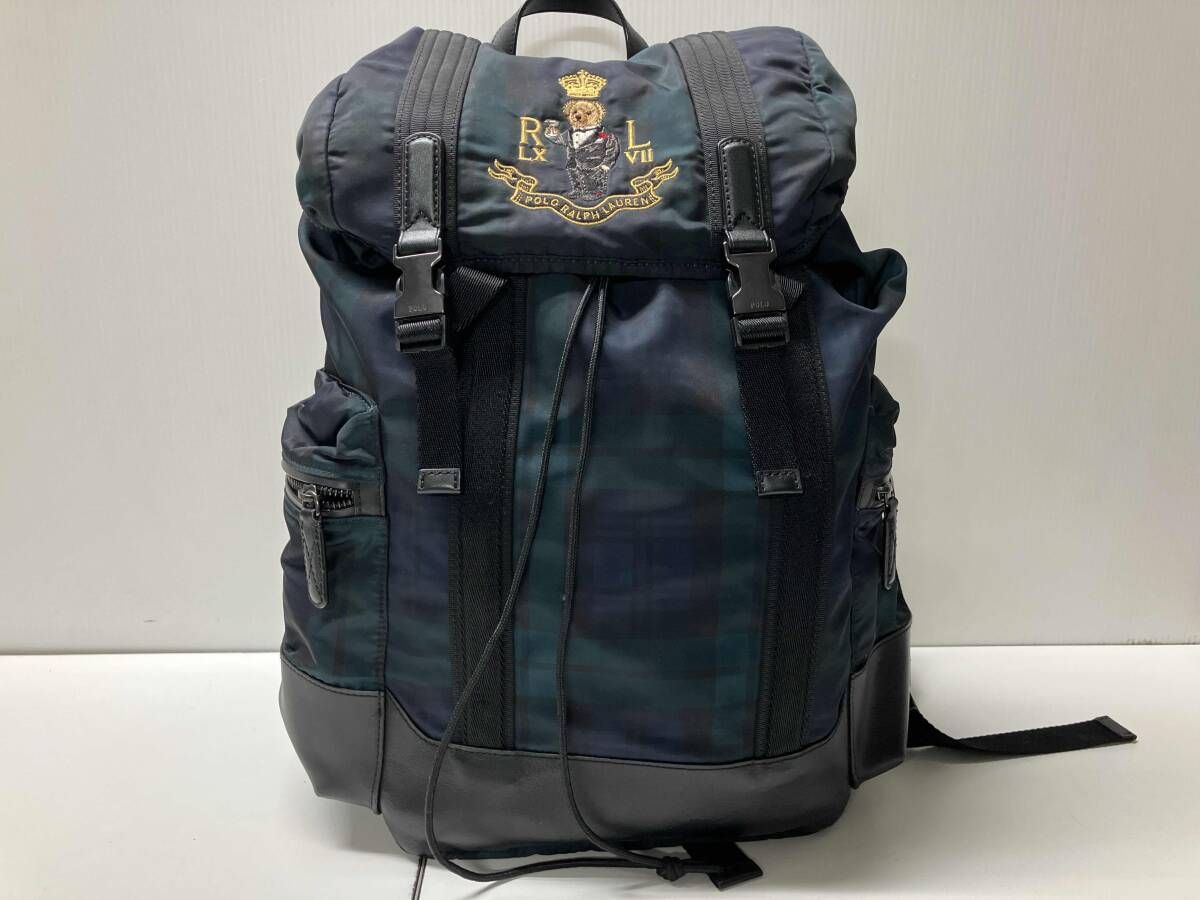 POLO RALPH LAUREN ポロ ラルフ ローレン リュックデイパック / グリーンチェック・POLO BEAR 状態込み