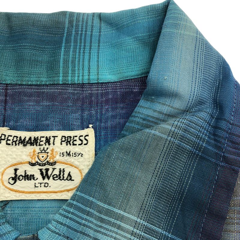 【中古】60s John wells 半袖チェックシャツ サイズM ブルー ジョンウェルズ[19]