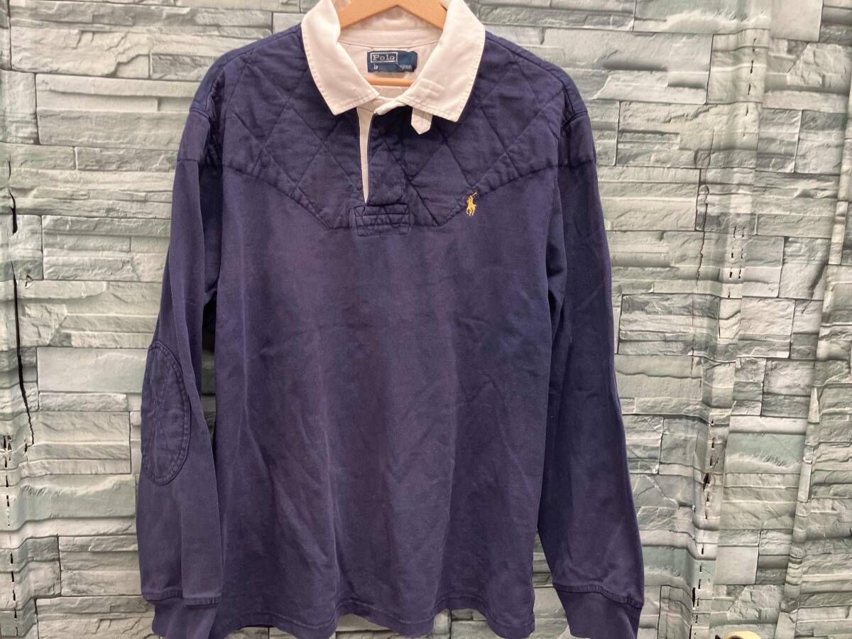POLO RALPH LAUREN ポロラルフローレン／長袖ラガーシャツ／ワンポイントロゴ／エルボーハッチ／ネイビー／XXL／脱着フードなし 4,785円