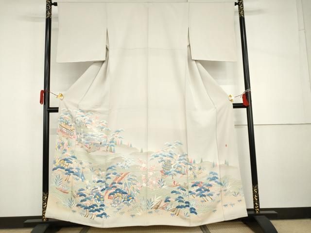 平和屋着物●本加賀友禅作家　稲荷茂雄　色留袖　渡り橋松竹梅文　暈し染め　正絹　逸品　AABI2629cs