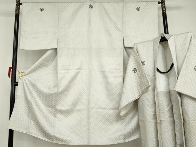 平和屋着物●男性　白紋付・羽織セット　菱繋ぎ　正絹　逸品　AABI2633cs