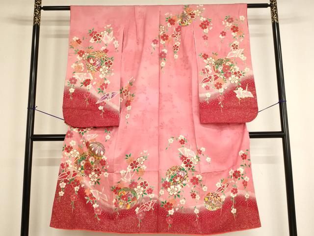 平和屋着物[]七五三　女の子　７歳　祝着　四つ身　花手毬文　折り鶴　暈し染め　金彩　逸品　AABI2668ja 15,392円