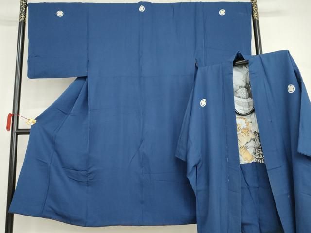 平和屋着物●男性　色紋付・羽織セット　色無地　瑠璃紺色　正絹　逸品　AABI2634cs
