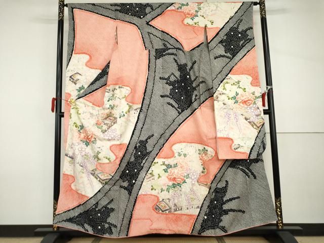 平和屋着物●豪華振袖　絞り　花楽器文　金彩　伊勢丹扱い　正絹　逸品　AABI2635cs