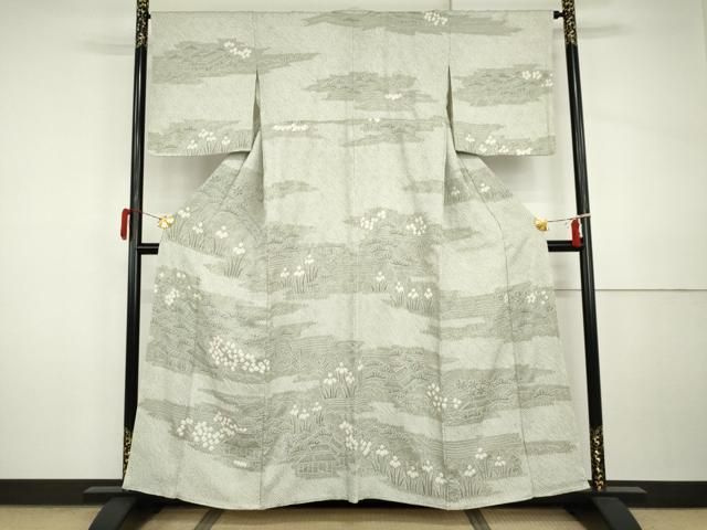 平和屋着物●訪問着　総絞り　松竹梅風景文　正絹　逸品　AABI2639cs