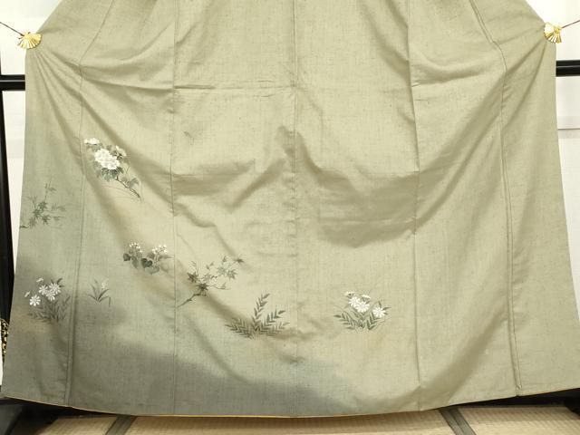 逸品 正絹 手描き 枝花文 金彩 紬地 訪問着 平和屋着物○九寸名古屋帯