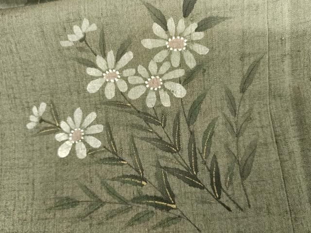 逸品 正絹 手描き 枝花文 金彩 紬地 訪問着 平和屋着物○九寸名古屋帯