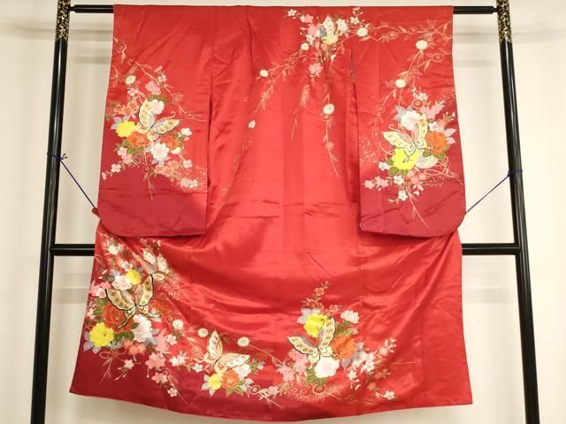 平和屋着物[]七五三　女の子　７歳　祝着　四つ身　花蝶文　暈し染め　金彩　洗える着物　AABI2674ja