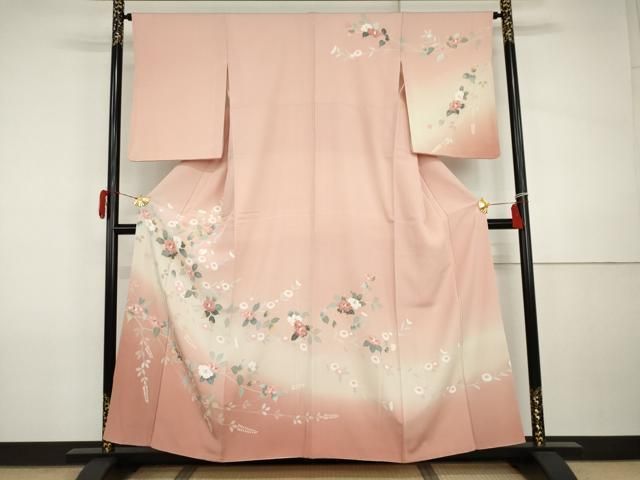 平和屋着物●訪問着　友禅　枝花文　暈し染め　正絹　逸品　AABI5168cs
